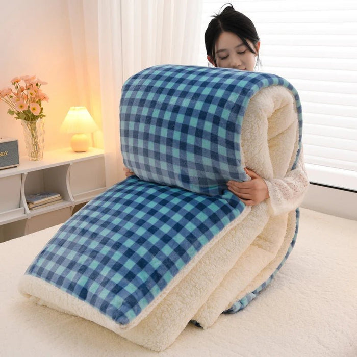 SaneShoppe - New Plaid Super Thick Autumn Winter Keep Warm Blanket Soft Lambswool Warmth Blankets Milk Velvet Comfortable Fluffy Comforter