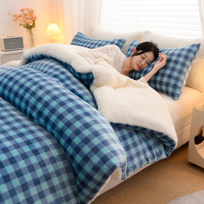 SaneShoppe - New Plaid Super Thick Autumn Winter Keep Warm Blanket Soft Lambswool Warmth Blankets Milk Velvet Comfortable Fluffy Comforter