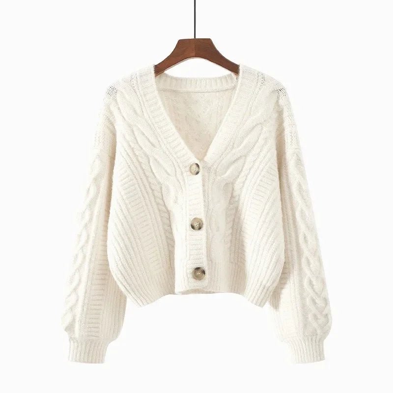 SaneShoppe - New Simple Elegant Office Coat V Neck Twist Cardigan Short Sweater Loose Women Korean Style Retro Jackets Autumn Winter Clothing