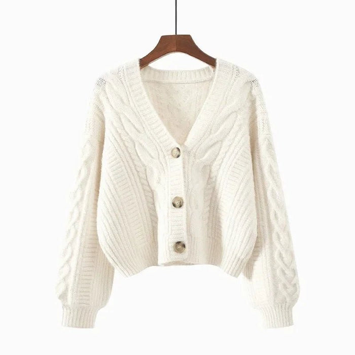 SaneShoppe - New Simple Elegant Office Coat V Neck Twist Cardigan Short Sweater Loose Women Korean Style Retro Jackets Autumn Winter Clothing