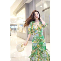 SaneShoppe - New Summer Fashion Style Waist - hugging Dress 2025 Dark Green Printed Skirt