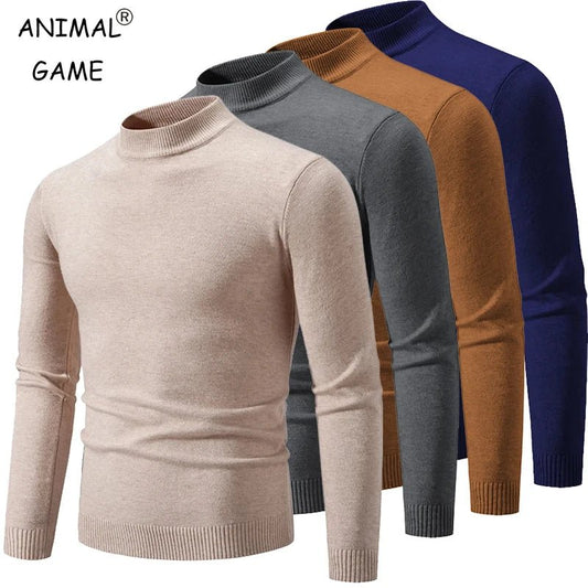 SaneShoppe-Men's Basic Solid Color Half Neck Pullovers - Autumn Knitted Oversized Sweater