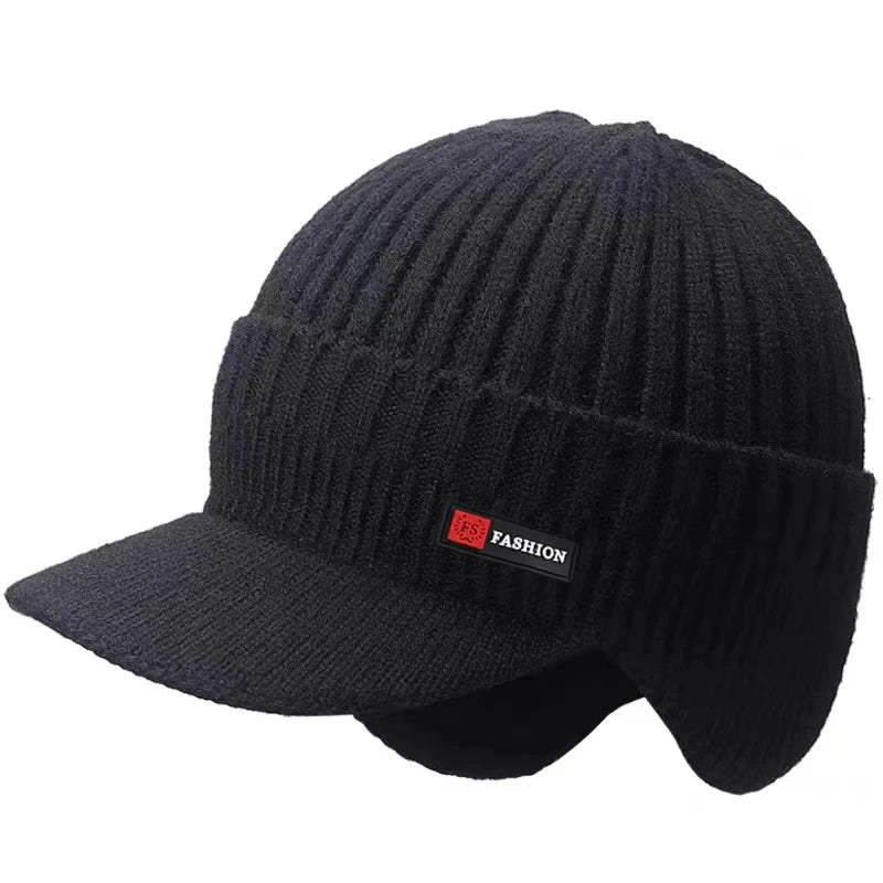 SaneShoppe - New Winter Men Hat Outdoor Ear Protection Warm Thick Bicycle Knitted Cap Scarf Windproof Visors Baseball Cap Male