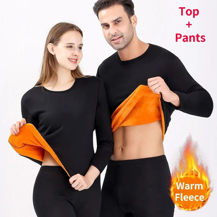 SaneShoppe - New Winter Thermal Underwear Set Men's Thickening and Fleece O - neck Long Johns and Tops Women's Cold Protection Couple Suit