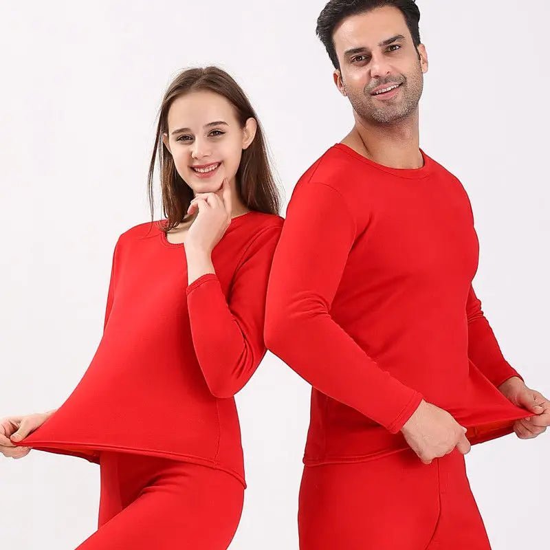 SaneShoppe - New Winter Thermal Underwear Set Men's Thickening and Fleece O - neck Long Johns and Tops Women's Cold Protection Couple Suit