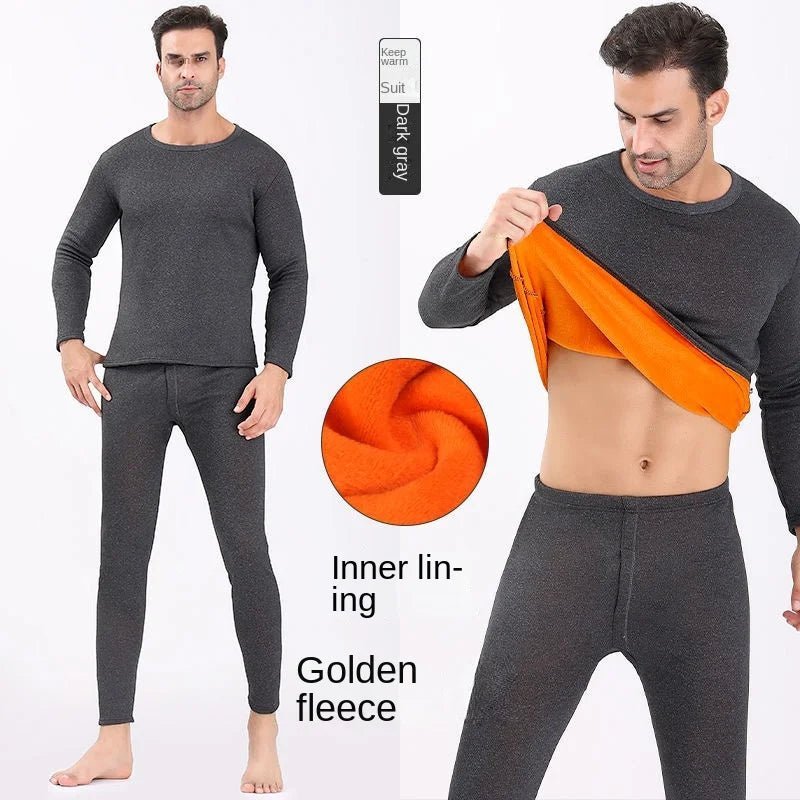 SaneShoppe - New Winter Thermal Underwear Set Men's Thickening and Fleece O - neck Long Johns and Tops Women's Cold Protection Couple Suit