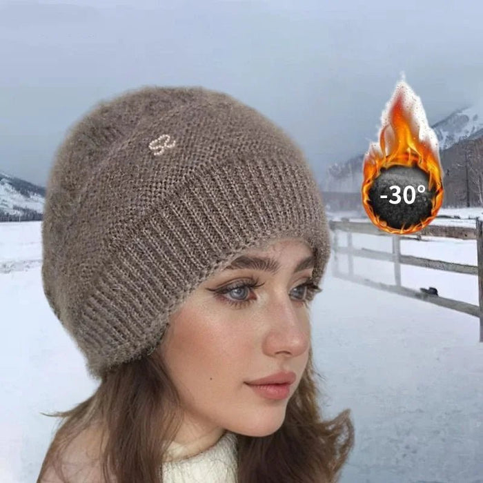 SaneShoppe - New Women Winter Hat Warm Ear Protection Knit Hats Thicken Woolen Double Layer warm Caps Elderly All - Match Cold Windproof Hats