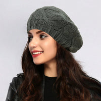 SaneShoppe - New Women's Plain Color Knit Beret Hat Ladies French Artist Beret Hats Spring Casual Thin Acrylic Berets for Women Beanie