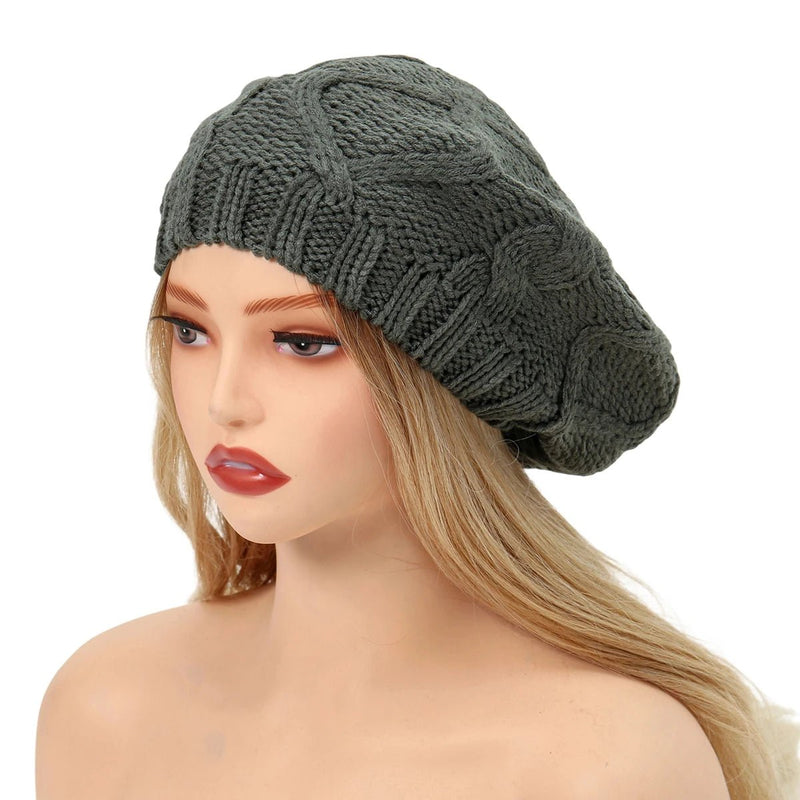 SaneShoppe - New Women's Plain Color Knit Beret Hat Ladies French Artist Beret Hats Spring Casual Thin Acrylic Berets for Women Beanie
