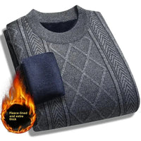 SaneShoppe - New2025 Men's Warm Knitted Jacquard Sweater Tops Autumn Winter Solid Thicker Fleece Knitted Pullover Tops for Men Casual Sweater