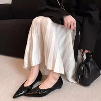 SaneShoppe-Genuine Leather Pleated Pointed Toe Women's Ballet Flats