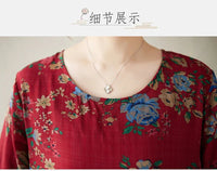 SaneShoppe - Plus Size Bohemian Print Maxi Long Dresses Ready Stock Dress for Women Floral Casual Cotton Linen Loose Vestidos De Mujer Robe