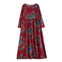 SaneShoppe - Plus Size Bohemian Print Maxi Long Dresses Ready Stock Dress for Women Floral Casual Cotton Linen Loose Vestidos De Mujer Robe