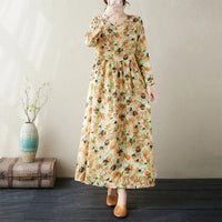 SaneShoppe - Plus Size Bohemian Print Maxi Long Dresses Ready Stock Dress for Women Floral Casual Cotton Linen Loose Vestidos De Mujer Robe