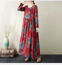 SaneShoppe - Plus Size Bohemian Print Maxi Long Dresses Ready Stock Dress for Women Floral Casual Cotton Linen Loose Vestidos De Mujer Robe
