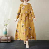 SaneShoppe - Plus Size Bohemian Print Maxi Long Dresses Ready Stock Dress for Women Floral Casual Cotton Linen Loose Vestidos De Mujer Robe