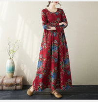 SaneShoppe - Plus Size Bohemian Print Maxi Long Dresses Ready Stock Dress for Women Floral Casual Cotton Linen Loose Vestidos De Mujer Robe