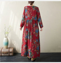 SaneShoppe - Plus Size Bohemian Print Maxi Long Dresses Ready Stock Dress for Women Floral Casual Cotton Linen Loose Vestidos De Mujer Robe