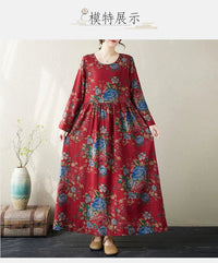 SaneShoppe - Plus Size Bohemian Print Maxi Long Dresses Ready Stock Dress for Women Floral Casual Cotton Linen Loose Vestidos De Mujer Robe