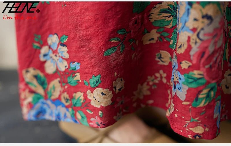 SaneShoppe - Plus Size Bohemian Print Maxi Long Dresses Ready Stock Dress for Women Floral Casual Cotton Linen Loose Vestidos De Mujer Robe