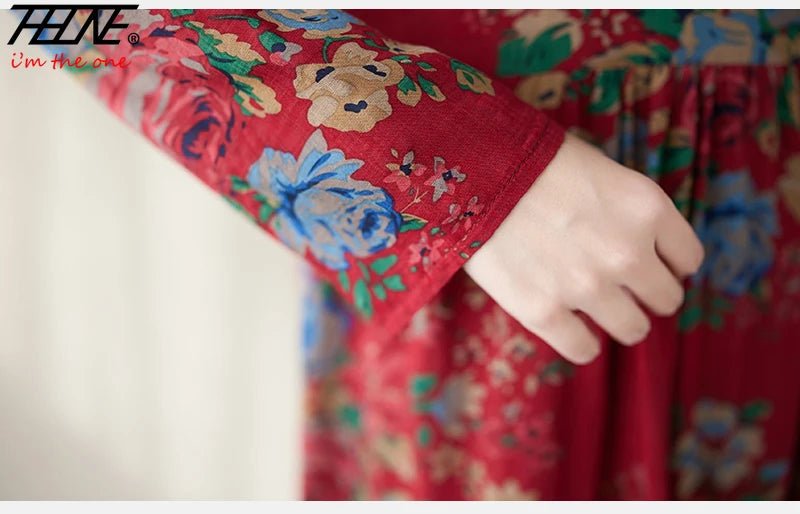 SaneShoppe - Plus Size Bohemian Print Maxi Long Dresses Ready Stock Dress for Women Floral Casual Cotton Linen Loose Vestidos De Mujer Robe