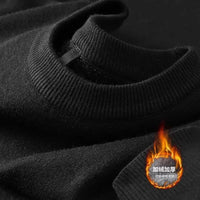 SaneShoppe - Plush Men's Knitted Sweater Turtleneck with Velvet Padded Warm Solid Pullovers Autumn Winter Thick Bottom Casual O - Neck Sweater