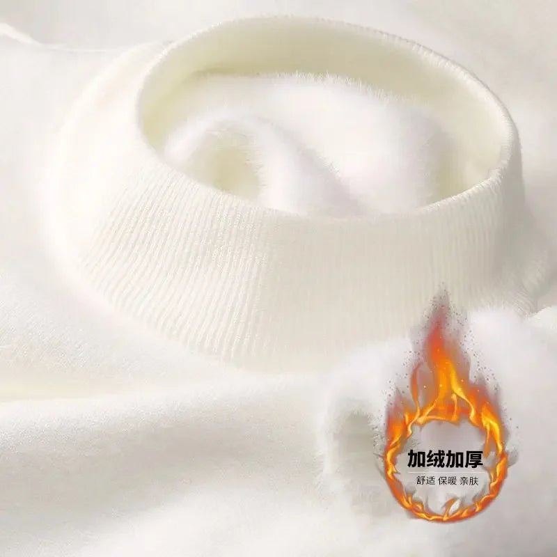 SaneShoppe - Plush Men's Knitted Sweater Turtleneck with Velvet Padded Warm Solid Pullovers Autumn Winter Thick Bottom Casual O - Neck Sweater