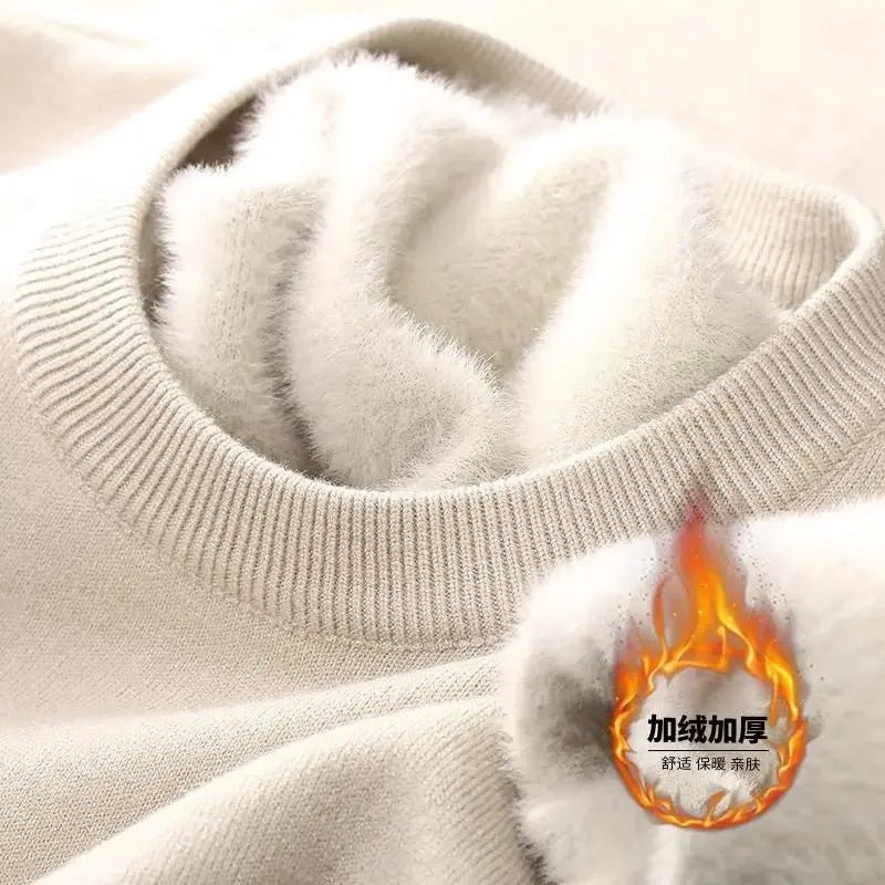 SaneShoppe - Plush Men's Knitted Sweater Turtleneck with Velvet Padded Warm Solid Pullovers Autumn Winter Thick Bottom Casual O - Neck Sweater