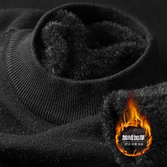 SaneShoppe-Men's Plush Knitted Turtleneck Sweater with Velvet Padding - Cozy Winter Pullover