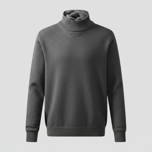 SaneShoppe-Men's Plush Knitted Turtleneck Sweater with Velvet Padding - Cozy Winter Pullover