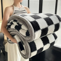 SaneShoppe - Plush Warm Winter Blanket A Grade Plaid Coral Fleece Soft Thick Bed Blankets for Sofa Single Double Couple Furry Bedspread