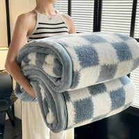 SaneShoppe - Plush Warm Winter Blanket A Grade Plaid Coral Fleece Soft Thick Bed Blankets for Sofa Single Double Couple Furry Bedspread
