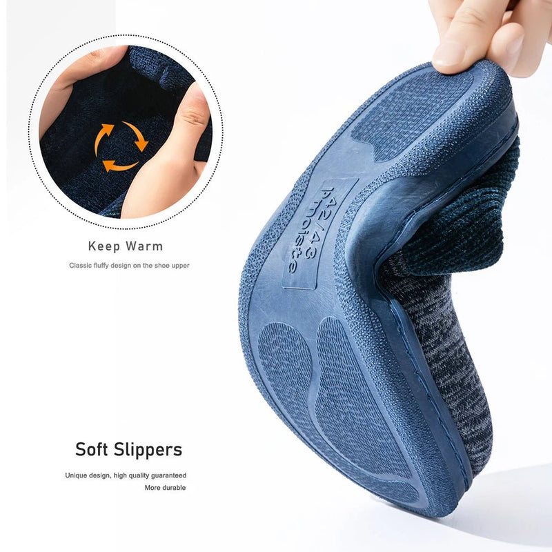 SaneShoppe - Pmoiste Knited Patchwork House Shoes Men Warm Soft TPR Cushion Memory Foam Designer Luxury Home Slippers Non - slip Winter Indoor