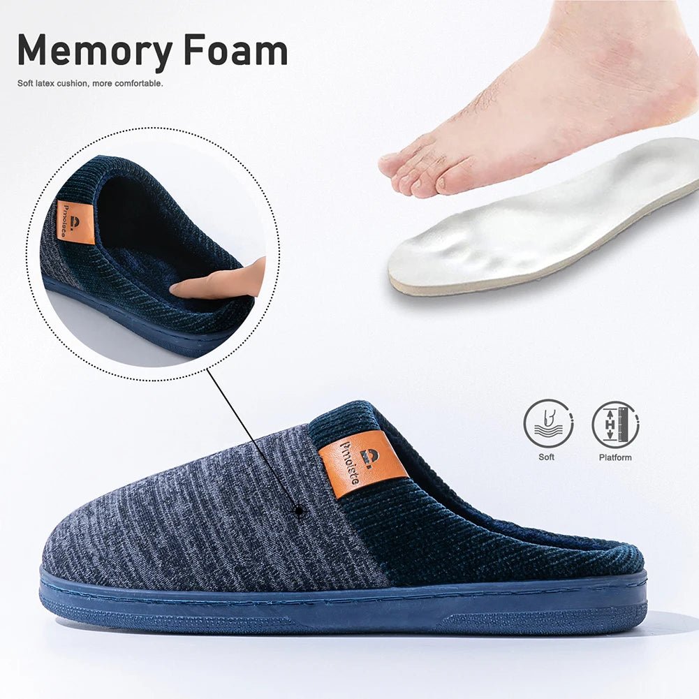 SaneShoppe - Pmoiste Knited Patchwork House Shoes Men Warm Soft TPR Cushion Memory Foam Designer Luxury Home Slippers Non - slip Winter Indoor