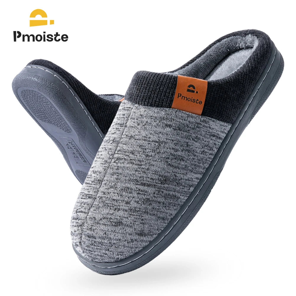 SaneShoppe - Pmoiste Knited Patchwork House Shoes Men Warm Soft TPR Cushion Memory Foam Designer Luxury Home Slippers Non - slip Winter Indoor