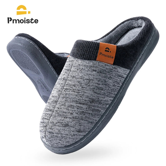 SaneShoppe - Pmoiste Knited Patchwork House Shoes Men Warm Soft TPR Cushion Memory Foam Designer Luxury Home Slippers Non - slip Winter Indoor