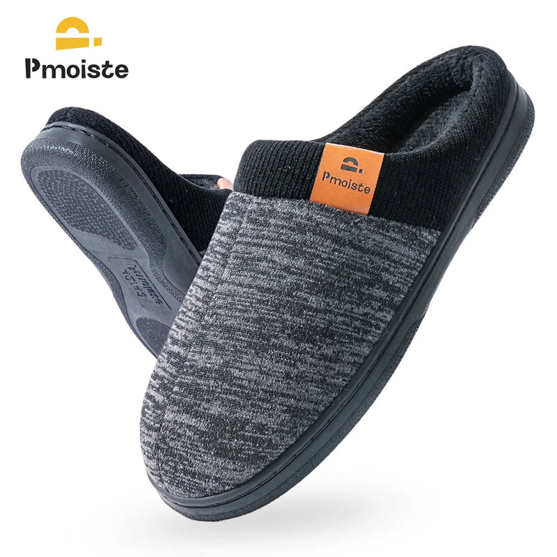 SaneShoppe - Pmoiste Knited Patchwork House Shoes Men Warm Soft TPR Cushion Memory Foam Designer Luxury Home Slippers Non - slip Winter Indoor