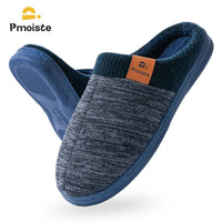 SaneShoppe - Pmoiste Knited Patchwork House Shoes Men Warm Soft TPR Cushion Memory Foam Designer Luxury Home Slippers Non - slip Winter Indoor