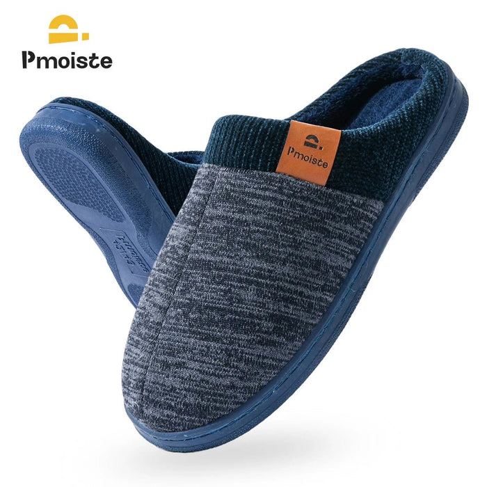 SaneShoppe - Pmoiste Knited Patchwork House Shoes Men Warm Soft TPR Cushion Memory Foam Designer Luxury Home Slippers Non - slip Winter Indoor
