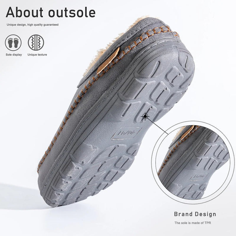 SaneShoppe - Pmoiste Soft Faux Suede House Slippers Men Comfortable Warm Cushion Designer Mark Line Living Room Shoes Slip - on Winter Indoor