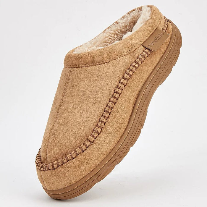 SaneShoppe - Pmoiste Soft Faux Suede House Slippers Men Comfortable Warm Cushion Designer Mark Line Living Room Shoes Slip - on Winter Indoor