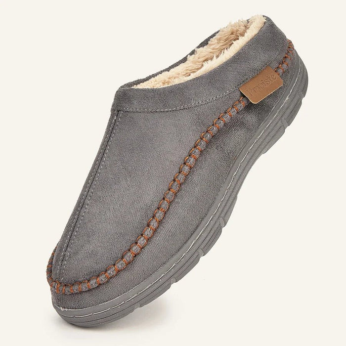 SaneShoppe - Pmoiste Soft Faux Suede House Slippers Men Comfortable Warm Cushion Designer Mark Line Living Room Shoes Slip - on Winter Indoor
