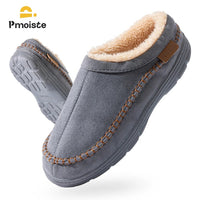 SaneShoppe - Pmoiste Soft Faux Suede House Slippers Men Comfortable Warm Cushion Designer Mark Line Living Room Shoes Slip - on Winter Indoor