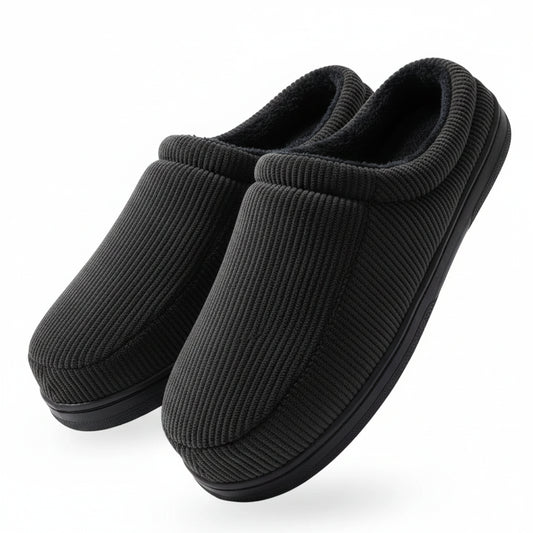 SaneShoppe - Pmoiste Stripe Corduroy House Shoes Men Warm Soft TPR Cushion Memory Foam Home Slippers Slip On Winter Indoor High - quality