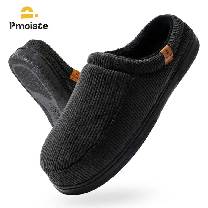 SaneShoppe - Pmoiste Stripe Corduroy House Shoes Men Warm Soft TPR Cushion Memory Foam Home Slippers Slip On Winter Indoor High - quality