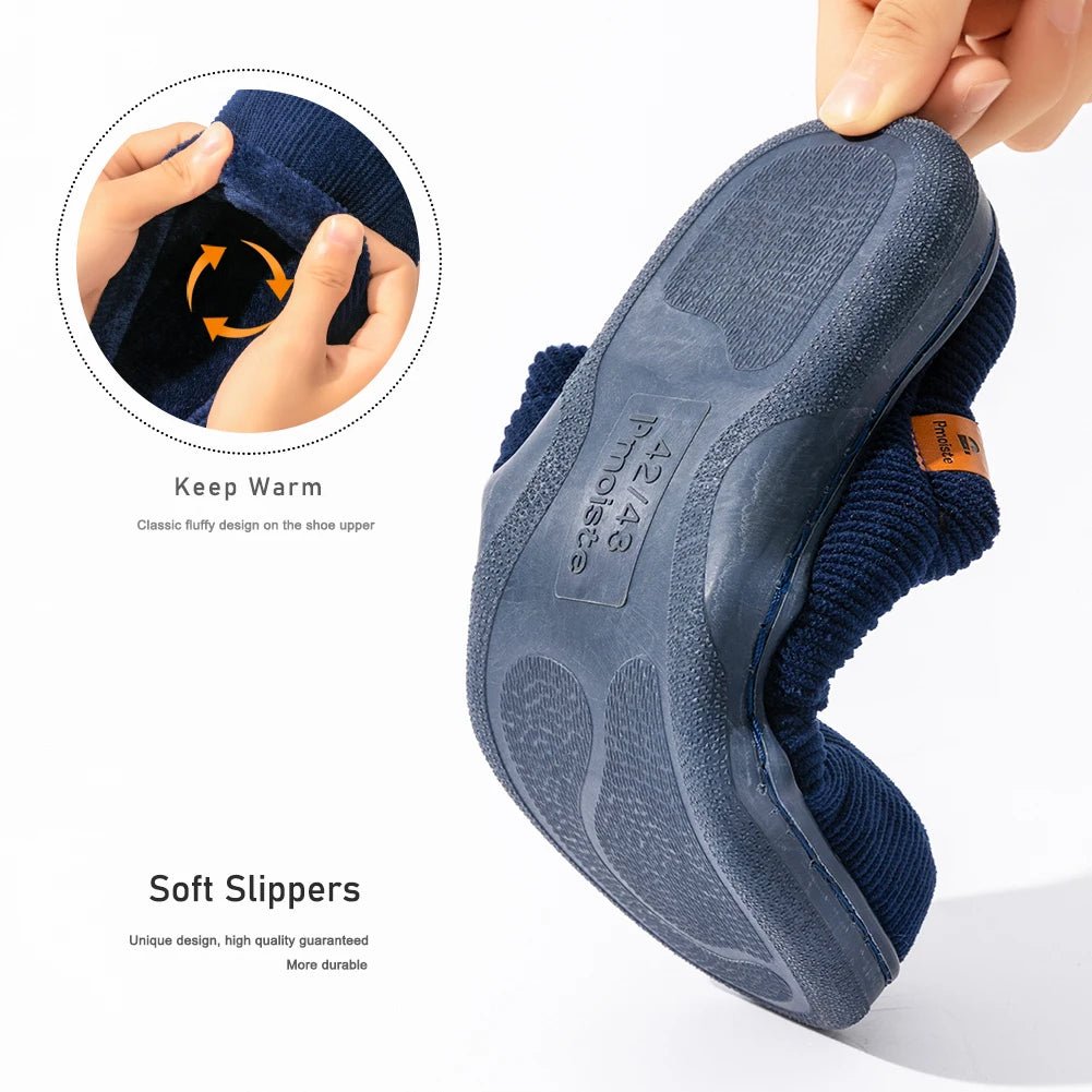 SaneShoppe - Pmoiste Stripe Corduroy House Shoes Men Warm Soft TPR Cushion Memory Foam Home Slippers Slip On Winter Indoor High - quality