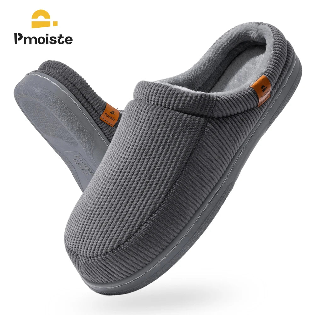 SaneShoppe - Pmoiste Stripe Corduroy House Shoes Men Warm Soft TPR Cushion Memory Foam Home Slippers Slip On Winter Indoor High - quality