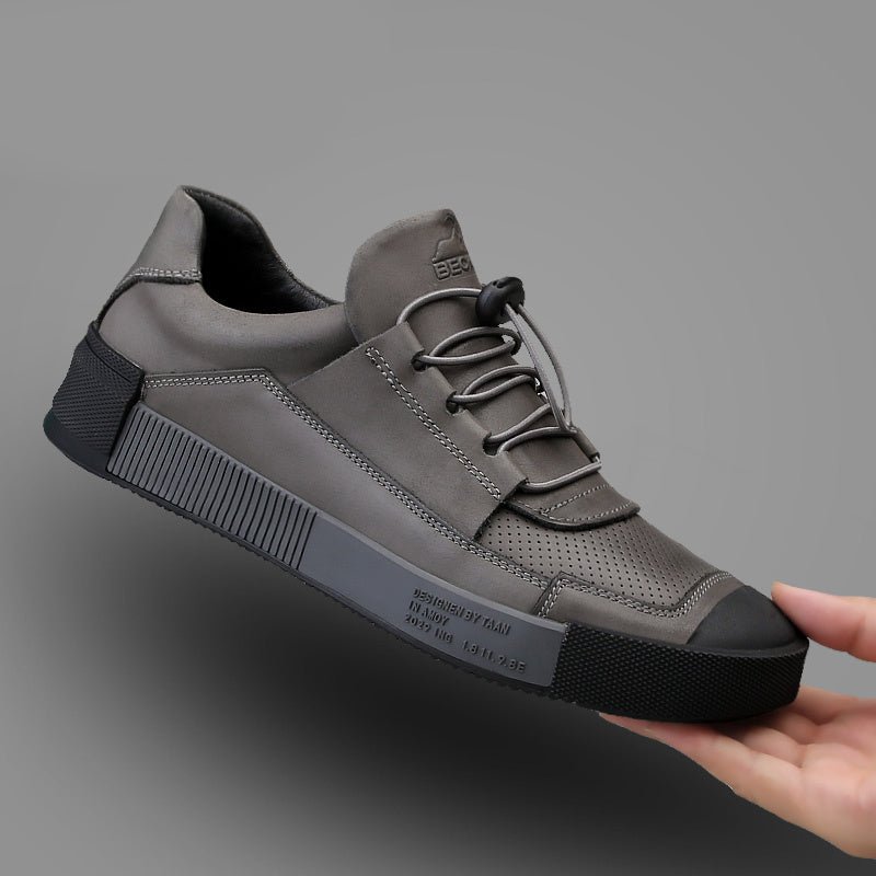 SaneShoppe - [Popular Choice] BECK for RAM Men's Genuine Sneakers - Breathable, Comfortable Lace - Up Casual Shoes with Non - Slip Rubber Sole, Striped Detail for Street Style, Spring/Summer/Autumn, Elastic, Low - top, Business Shoes