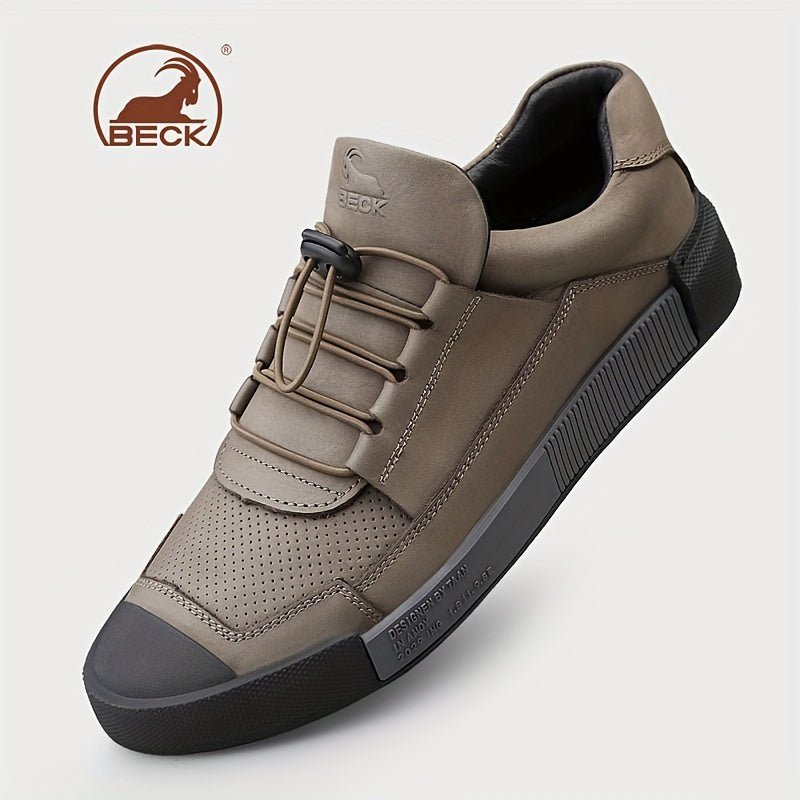 SaneShoppe - [Popular Choice] BECK for RAM Men's Genuine Sneakers - Breathable, Comfortable Lace - Up Casual Shoes with Non - Slip Rubber Sole, Striped Detail for Street Style, Spring/Summer/Autumn, Elastic, Low - top, Business Shoes