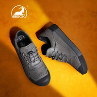 SaneShoppe - [Popular Choice] BECK for RAM Men's Genuine Sneakers - Breathable, Comfortable Lace - Up Casual Shoes with Non - Slip Rubber Sole, Striped Detail for Street Style, Spring/Summer/Autumn, Elastic, Low - top, Business Shoes